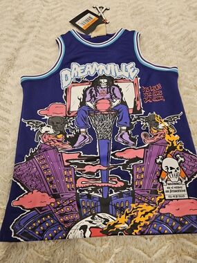 NWT Dreamville Graphic Basketball Tank - Purple with Pink & Blue Accents